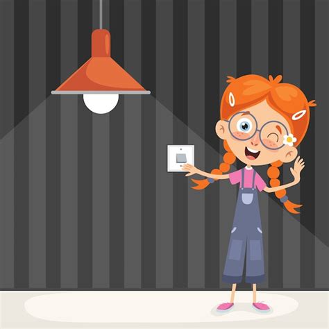 Premium Vector Vector Illustration Of A Kid Turning On The Light