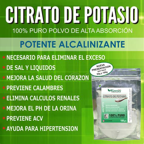 Citrato De Potasio Grado Usp Comprar En Kawsay Health