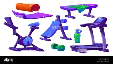 Home Gym Room With Sport Equipment Cartoon Vector Exercise Set Isolated