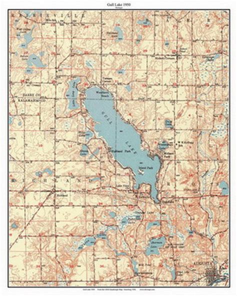 Gull Lake 1950 Map Reprint Kalamazoo County Michigan Old Topographic