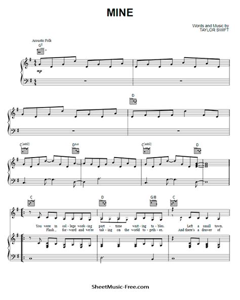 Mine Sheet Music Taylor Swift - ♪ SHEETMUSIC-FREE.COM