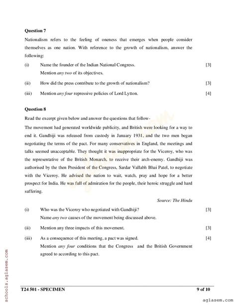 ICSE Class 10 History And Civics Specimen Paper 2024 PDF