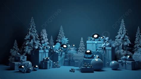 Winter Wonderland 3d Rendering Of A Festive Dark Blue Holiday