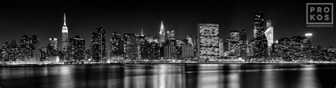 Panoramic Skyline Of Midtown Manhattan At Night B W Hd Black