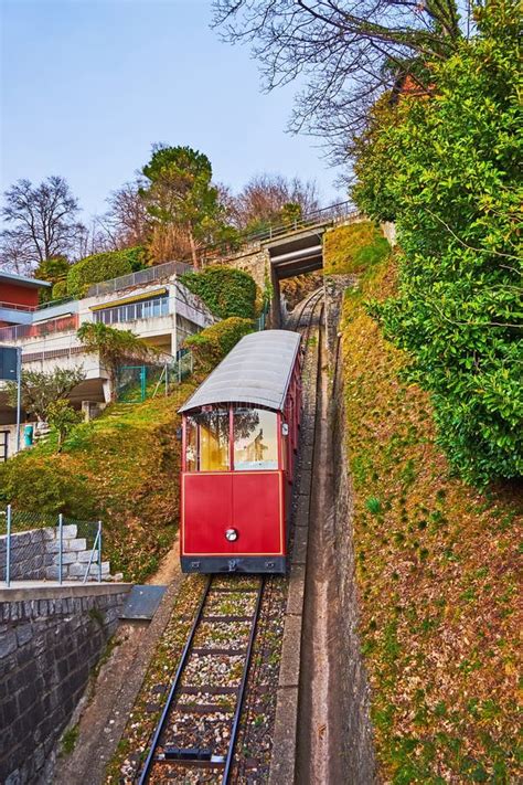 Monte Bre Funicular Car Albonago Ticino Switzerland Stock Image