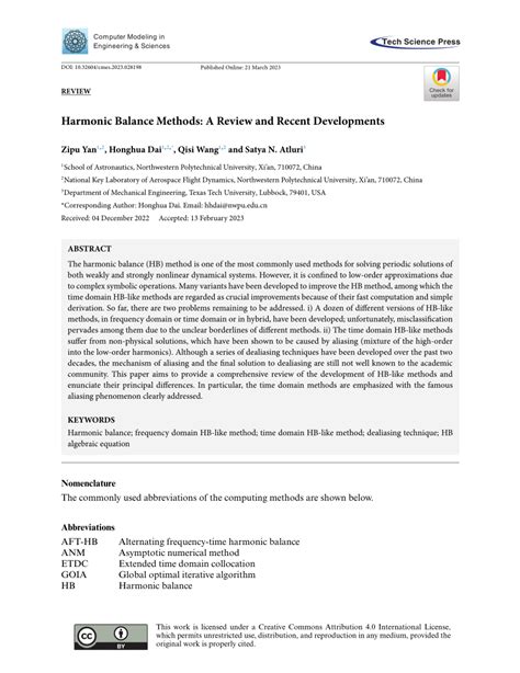 Pdf Harmonic Balance Methods A Review And Recent Developments