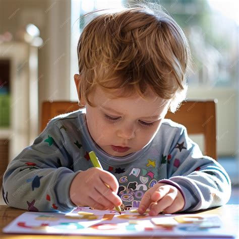 A child engaged in early literacy activities like letter recognition or
