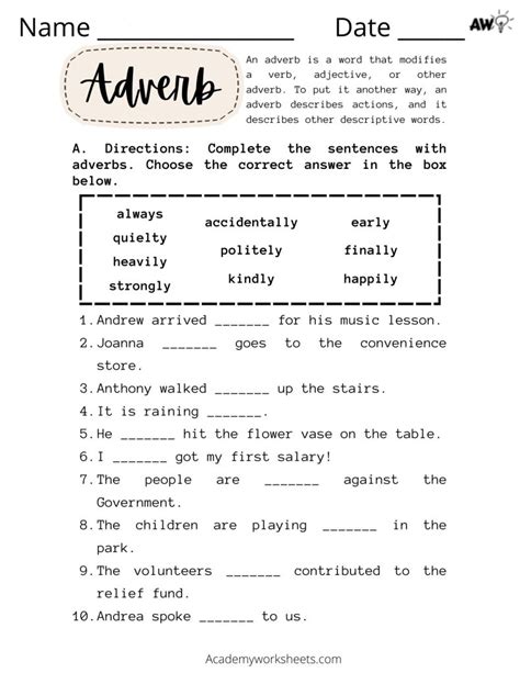 Adverbs Worksheet 2nd Grade