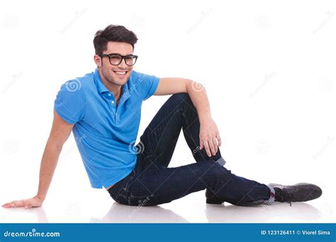 Relaxed Casual Man Sitting Down On The Floor Stock Image Image Of