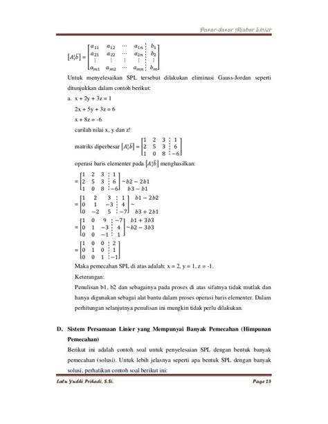 Contoh Soal Aljabar Linear Dan Penyelesaiannya Pdf Lembar Edu