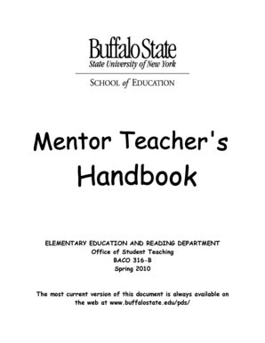 Fillable Online Buffalostate Mentor Teacher Handbook Professional