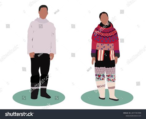 Greenland Man Women Traditional Costume Vector Stock Vector Royalty