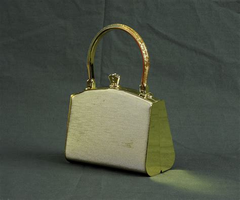 Vintage Evening Bag, Beige & Gold Clutch, Art Nouveau, Hinged Hard ...