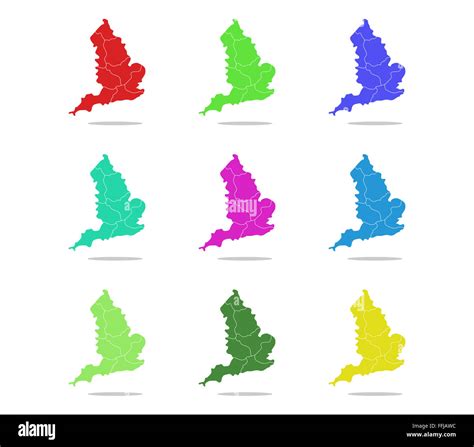 England Karte Mit Regionen Stockfotografie Alamy