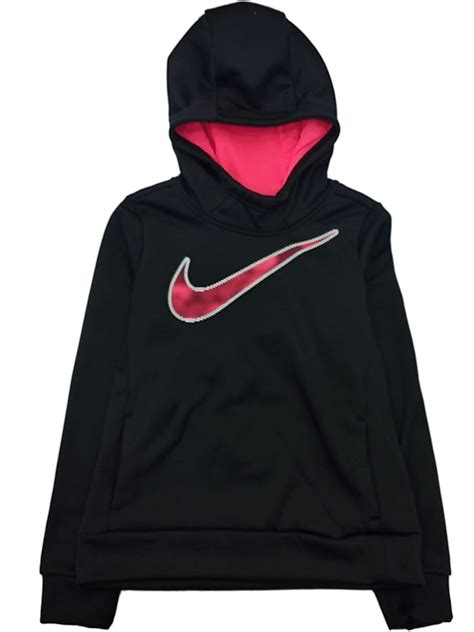 Nike Nike Therma Girls Black And Pink Swoosh Hoodie Sweatshirt Jacket