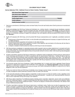 Fillable Online Csa Group Facility Terms Service Addendum Facl Fax