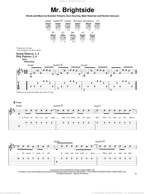 Mr Brightside Guitar Chords