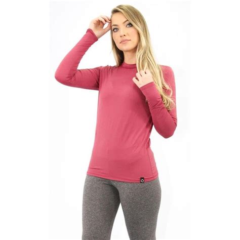 Camiseta Térmica Feminina Gola Redonda Manga Longa Fitness Rosa