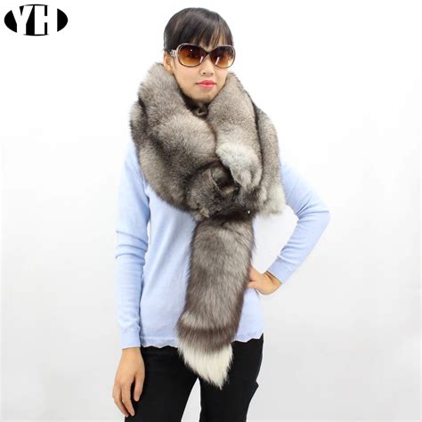 2018 Winter Warm Women 100 Real Silver Fox Fur Scarf Female Luxury