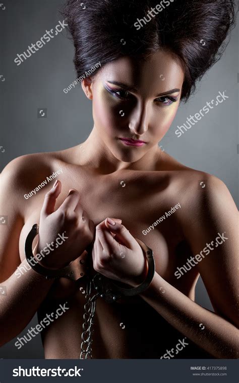 Shot Gorgeous Nude Brunette Posing Handcuffed Stock Photo Shutterstock