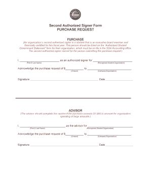 Fillable Online Sga Fsu SECOND AUTHORIZED SIGNER FORM Purchase