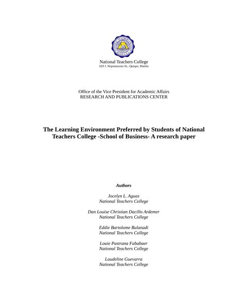 (PDF) The Learning Environment Preferred by Students of National ...