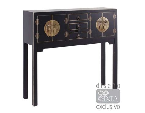 Console Chinoise 4 Portes 3 Tiroirs Noir Et Or Console Chinois Noir