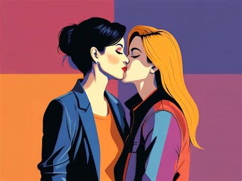 Premium Photo Free Vector Lesbian Couple Kiss In Flat Design Style