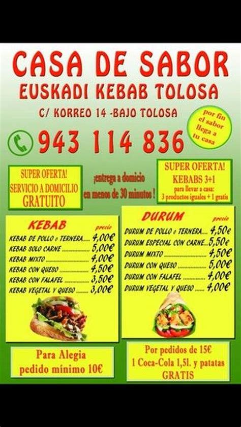 Carta Del Restaurante D Ner Kebab Tolosa Tolosa