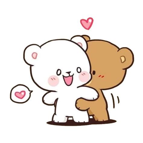 Two Teddy Bears Hugging Each Other With Hearts Flying Around