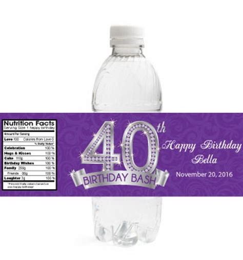 40th Birthday Water Bottle Labels Adult Birthday Party