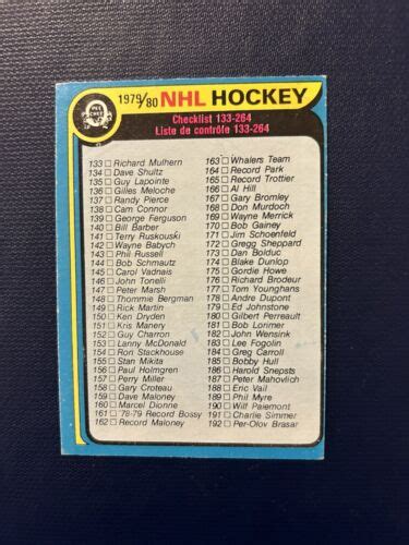 Opc O Pee Chee Hockey Checklist Set Unmarked Ex Mt Ebay