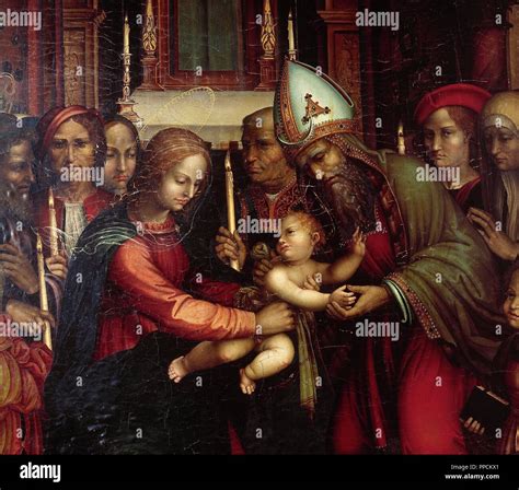 Mary and joseph bring the child jesus to the temple hi-res stock ...