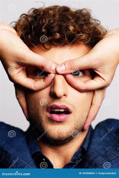 Serious Man With Hand Over Eyes Stock Photo Image Of Clothing