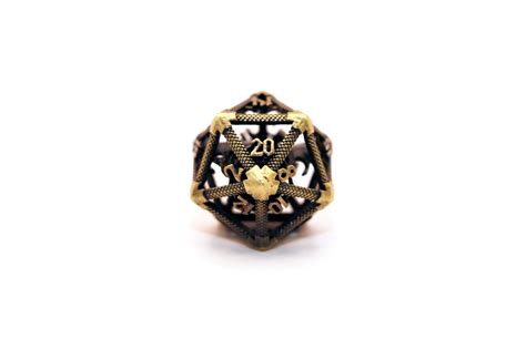 Caged Electrum Dragon Hollow Metal D20 3 Bookwyrm Games