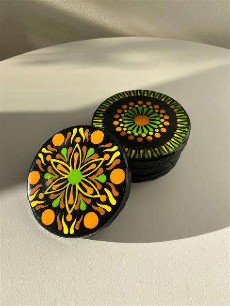 Posavasos Mandalas X4 Naranja Y Verde Arkano