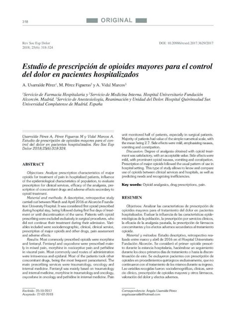 Pdf Estudio De Prescripci N De Opioides Mayores Para El Estudio