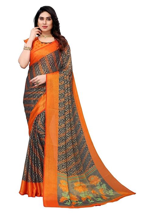 Casual Wear Grey Gold Toned Ethnic Motifs Printed Soft Chiffon Brasso