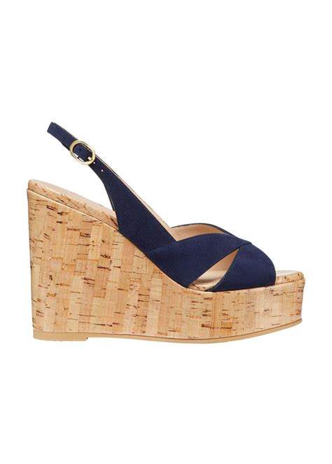 Carmen 110MM Suede Cork Wedge Sandals Stuart Weitzman Nice Blue J