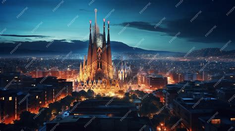 Premium AI Image | Night view of Sagrada Familia