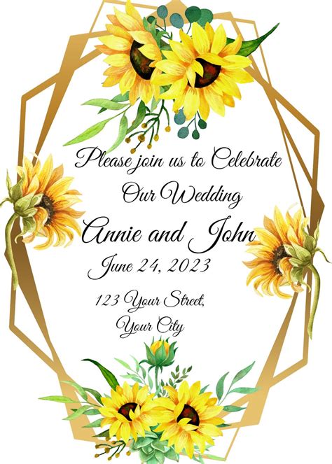 Sunflower Wedding Invitation Template Bundle Editable Etsy