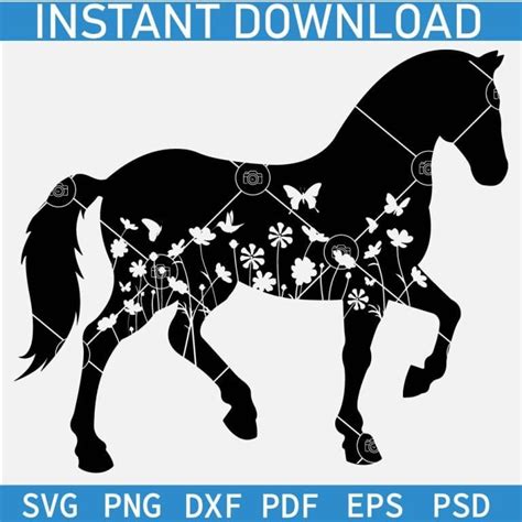 Floral Horse Head Outline SVG, Horse Head Flowers SVG