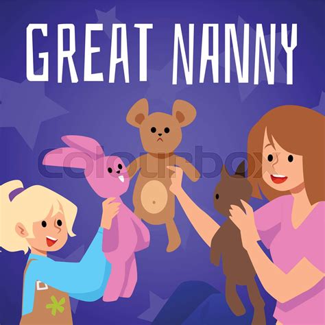 Nanny or babysitter playing with child, flat cartoon vector ...