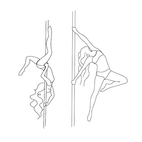 Conjunto De Vetores De Arte De Linha De Mulheres De Pole Dance Vetor