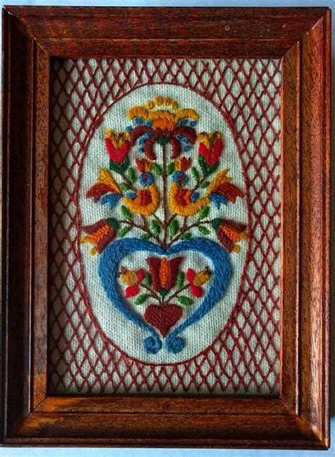 Floral Embroidery Vintage Fabric Art In Rustic Wooden Frame Etsy Uk Framed Embroidery