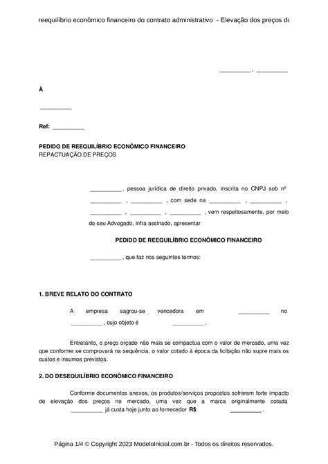 Modelo Pedido De Reequil Brio Econ Mico Financeiro Do Contrato