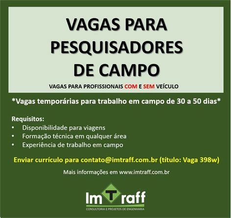 Oportunidade Vagas Para Pesquisadores De Campo Departamento De