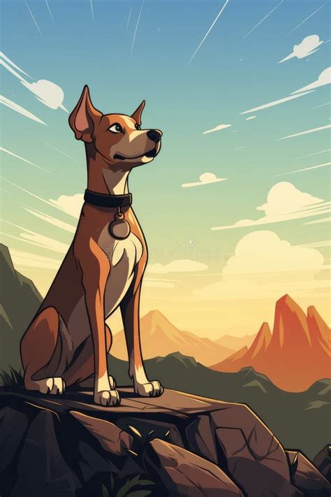 Proud Dog Sit On Cliff In Mountain Landscape Ai Generated Stock