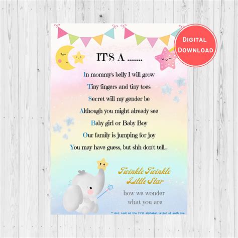 Twinkle Twinkle Little Star Gender Reveal Card Twinkle Twinkle Little Star Gender Reveal Riddles