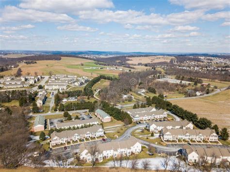 Aerial Of Homes And Farmland In Red Lion, Pennsylvania In York C Stock Image - Image of coast ...